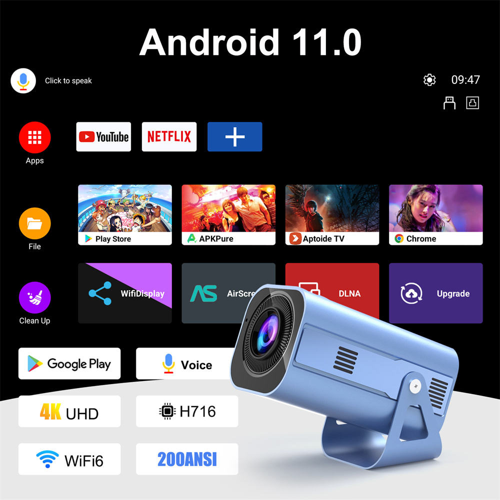 4K Smart Projector Android 11 Wifi 6 - Newest Android 11 H96 Max B11