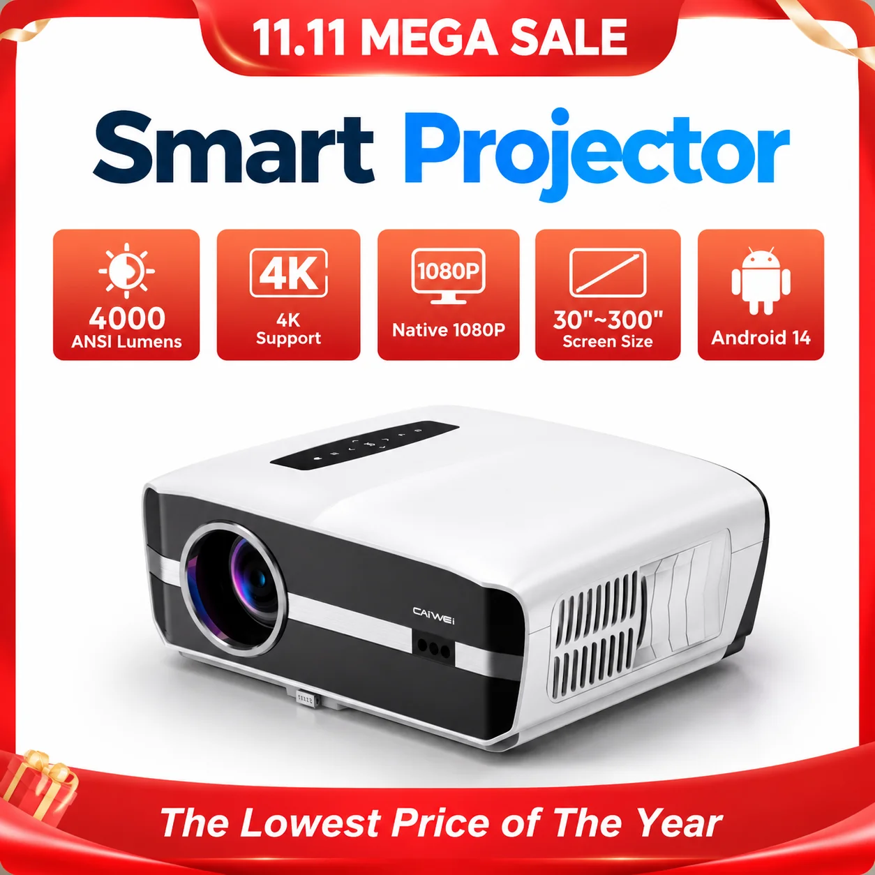 Auto Focus Keystone Correction Projector - New A9S 4k 4000ANSI Projector Google