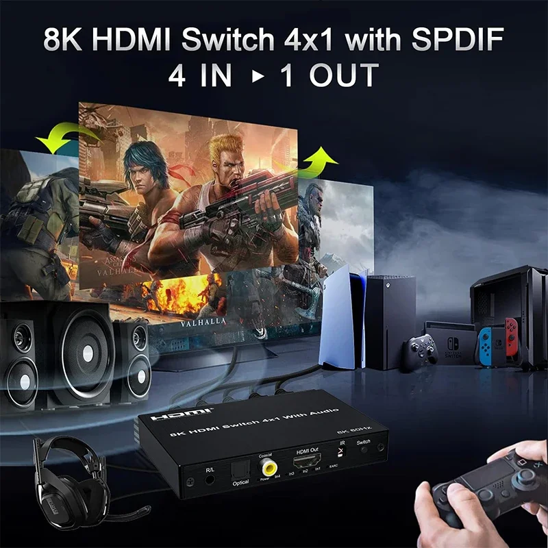 8K 60Hz HD Switch 4 in 1 out   - đánh giá và giá Optical Audio Hdmi Earc Extractor
