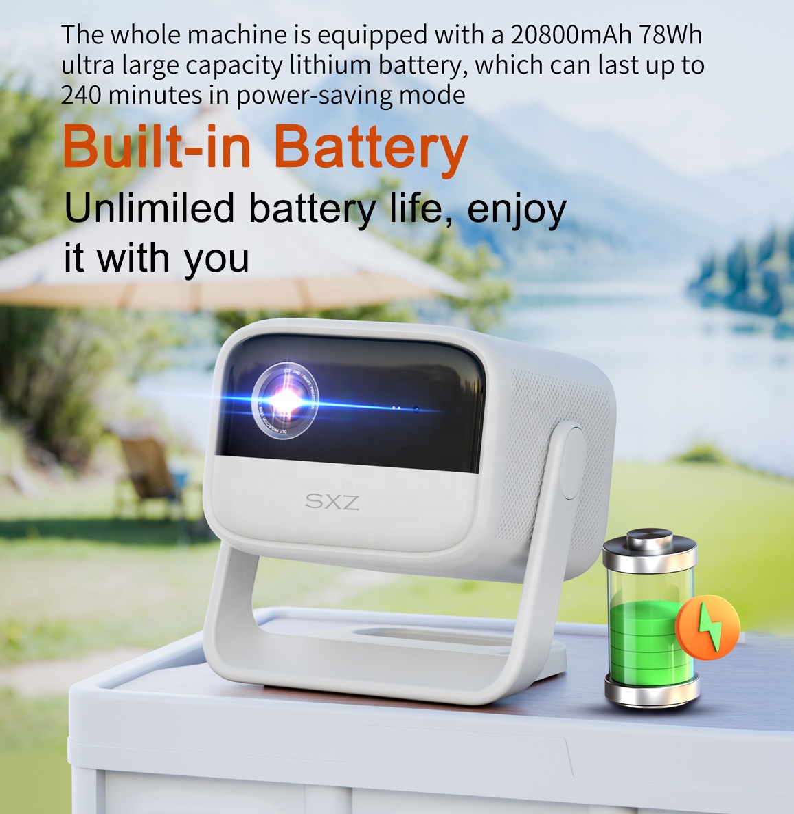 Outdoor Build-in Battery 20800 - đánh giá và giá Mini Portable Projector Rechargeable Battery