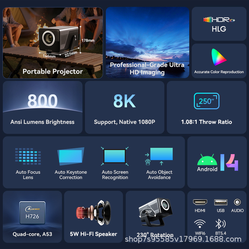 LGOODVIN X7AR Smart Projector  - đánh giá và giá Auto Focus Keystone Correction Projector