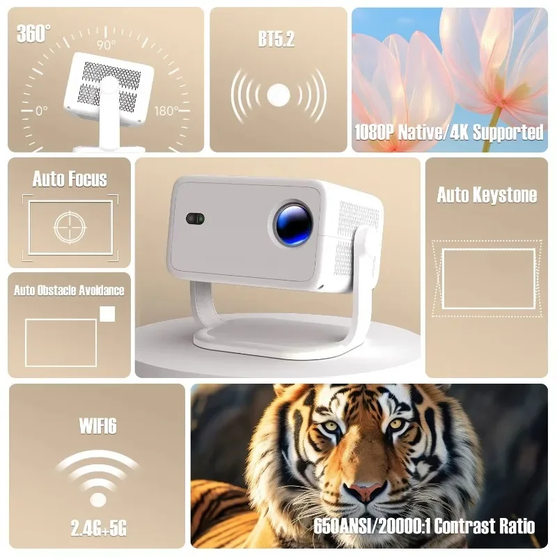 650ANSI Smart L018 Projector 4 - đánh giá và giá 4K Smart Projector Android 11 Wifi 6